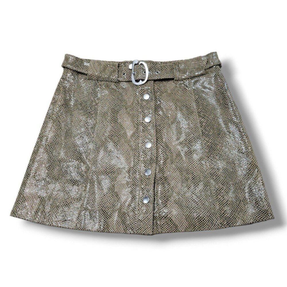Zara Skirt Size Small 29" Waist A-Line Skirt Belted Snakeskin Print Animal Print